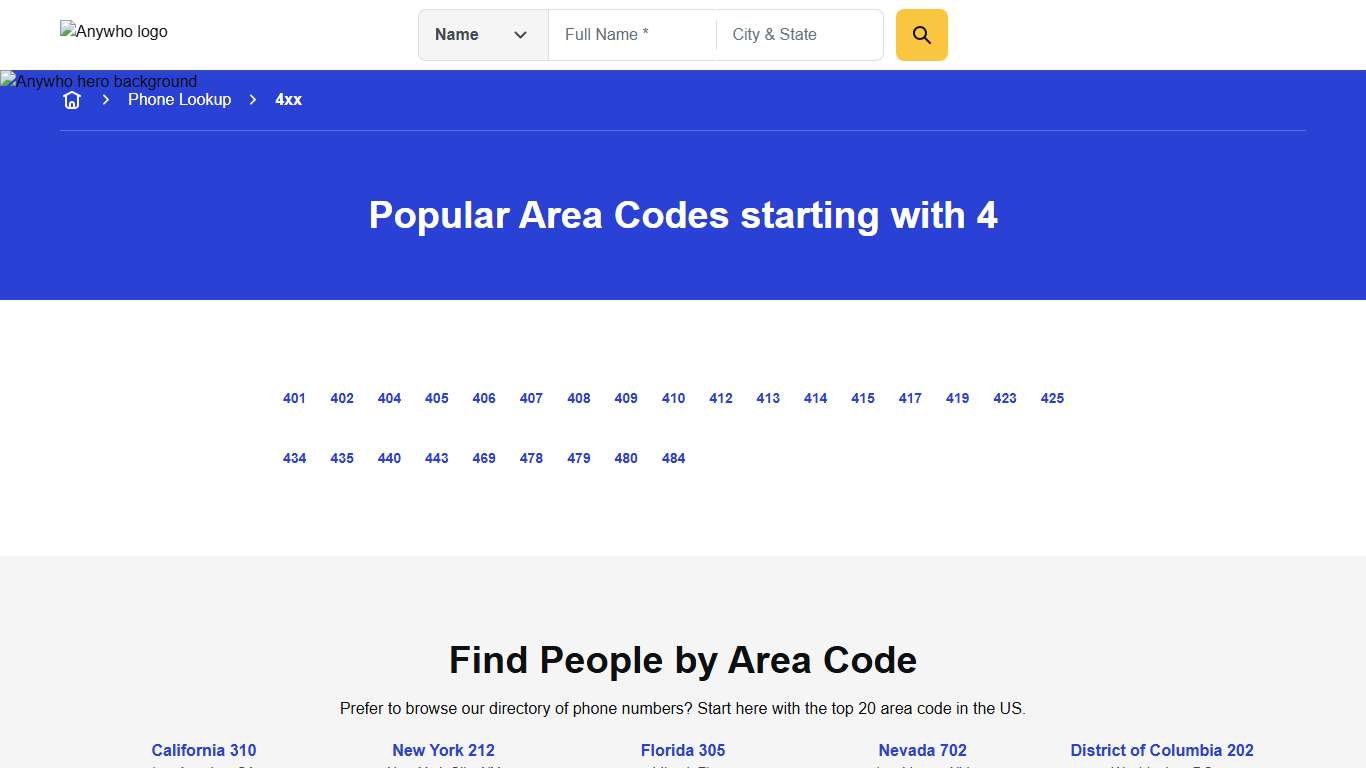 Area Codes Starting with 4 Reverse Phone Lookup Anywho